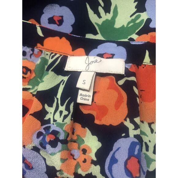 JOIE Navy Floral Print Mckenna Silk Blouse Women's Size Small MSRP $258 - Picture 7 of 7